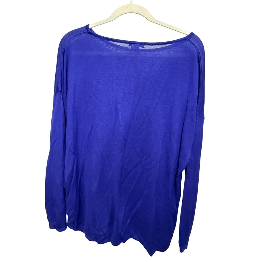 HM Womens L Royal Blue Boat Neck High Low Pullover Sweater Scalloped Hem Knit L